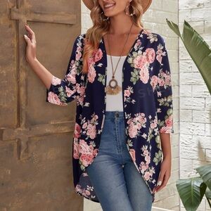 EMERY ROSE Floral Print Open Front Coat Cardigan 
Size Large/ Color Floral